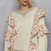 POL Round Neck Sweater with Floral Ruffle Detail - POWDER CREAM