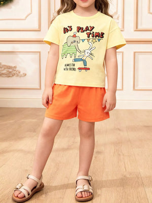 Children's Cartoon Graphic Top and Shorts Set - Farnelli