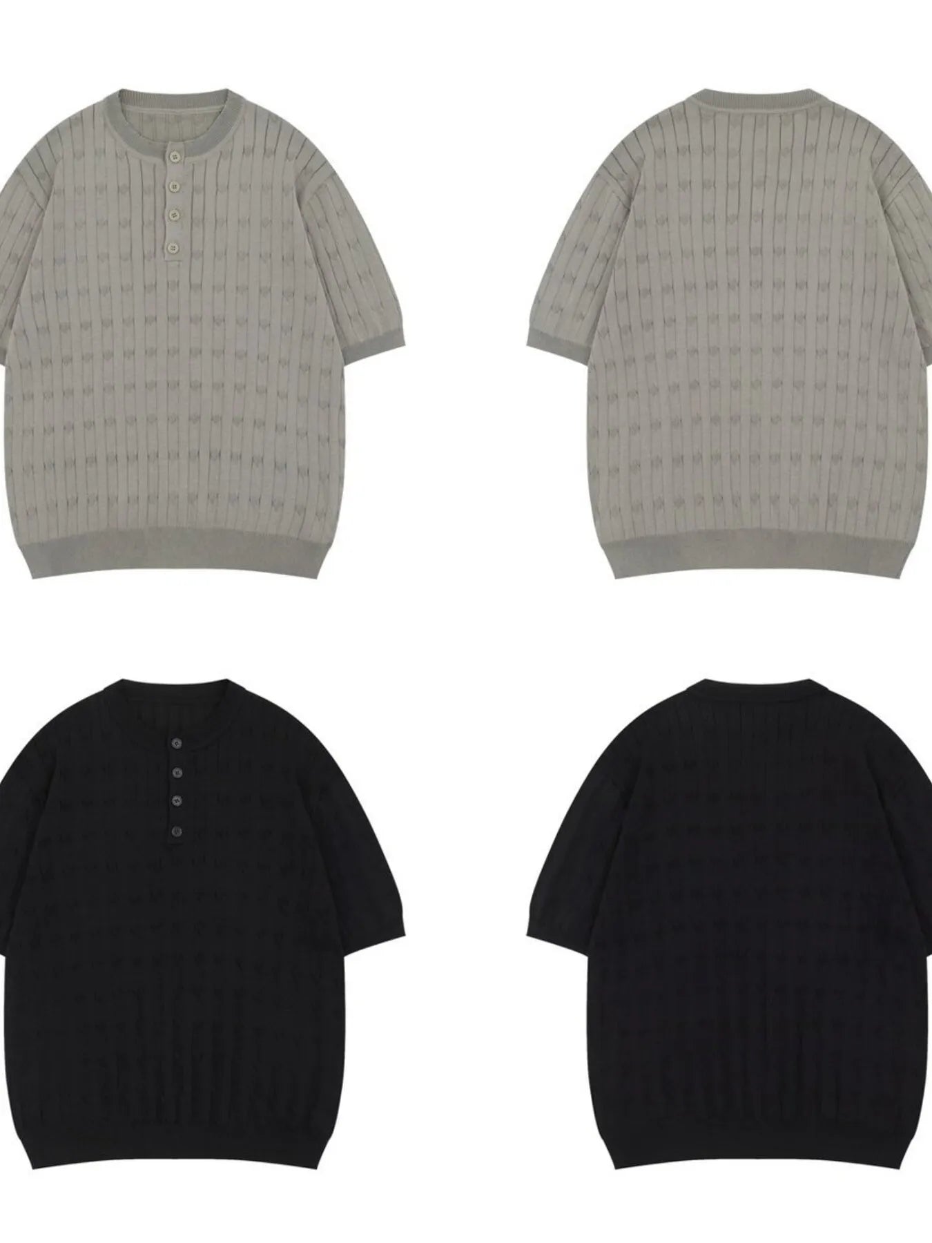 Men's Casual Knit Button Henley T-Shirt with Textured Pattern - Farnelli