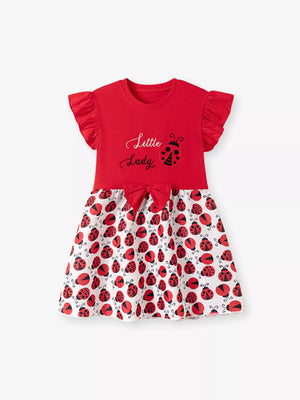 Children's Ladybug Print Ruffle Sleeve Dress - Farnelli