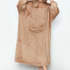 Double Take Full Size Pocketed Hooded Midi Lounge Dress - Mocha