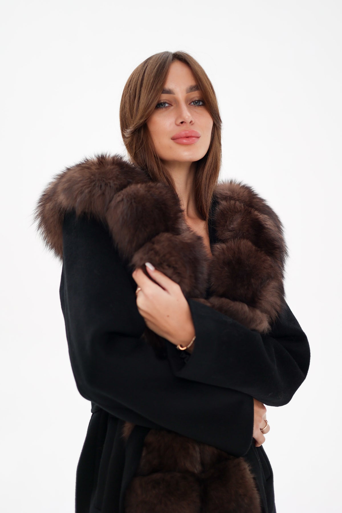 Genuine polar fox fur hooded virgin wool coat by Alaska® Outerwear Company