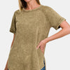 Zenana Heathered Round Neck Short Sleeve Top - Mocha