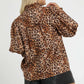 Umgee Full Size Leopard Print Ruffle Neck Blouse Plus Size - Farnelli