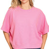 Zenana Double Knit Banded Bottom Short Sleeve Top - CANDY PINK