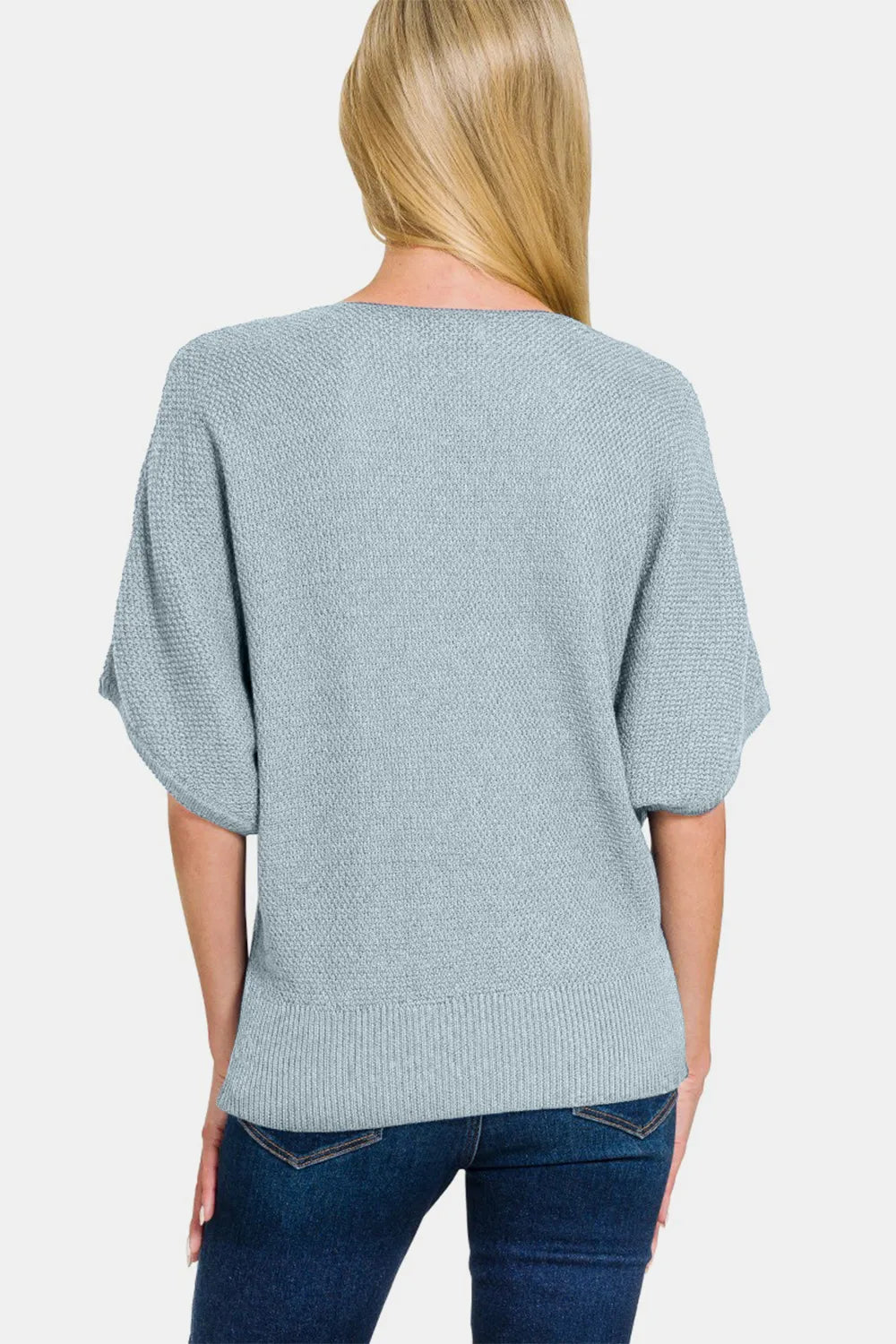 Zenana V-Neck Short Sleeve Dolman Sweater - Farnelli