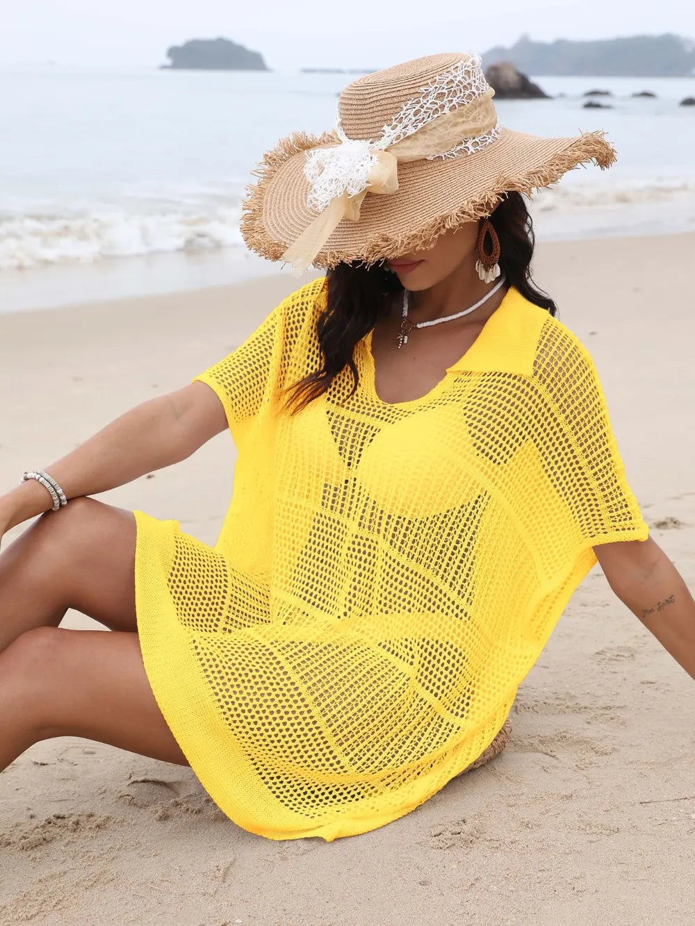 Hollow Out Collared Neck Cover-Up - Farnelli