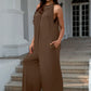 Double Take Full Size Tie Back Cutout Sleeveless Jumpsuit - Farnelli