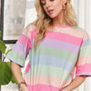 ADORA Multi Color Stripe Casual Top - LILAC/SAGE/BLUE