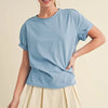 Aemi + Co Exposed Seam Round Neck Short Sleeve T-Shirt - Ocean