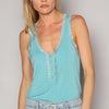 POL V-Neck Cutout Tank with Trim Detail - WATERBLUE