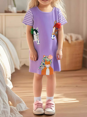 Children's Horse Short Sleeve Casual Dress - Farnelli