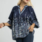 Umgee Full Size Floral Vine Print Blouse with Balloon Sleeves Plus Size - Farnelli