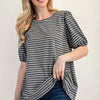 Celeste Full Size Gingham Print Top With Puff Sleeves Plus Size - Black