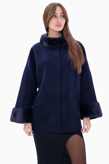 Genuine Mink Fur Virgin Wool Coat