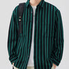 Men's Plus Size Striped Button Up Long Sleeve Shirt - Green