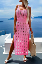 Openwork Slit Scoop Neck Sleeveless Cover Up - Farnelli