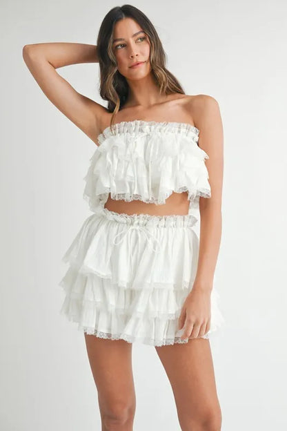 MABLE Ruffle Layered Crop Top and Mini Skirt Set - Farnelli