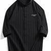 Men's Plus Size Striped Button-Down Casual Shirt - Black