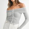 MABLE Off-Shoulder Long Sleeve T-Shirt - Light Gray