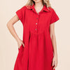 Mittoshop Twill Short Sleeve Collared Mini Dress - RED
