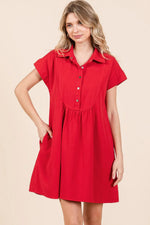 Mittoshop Twill Short Sleeve Collared Mini Dress - Farnelli