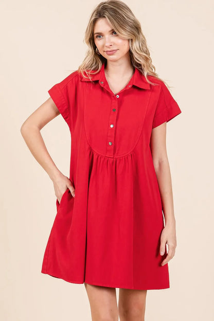Mittoshop Twill Short Sleeve Collared Mini Dress - Farnelli