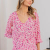 Sew In Love Full Size Floral V-Neck Flounce Sleeve Top - Pink/Coral