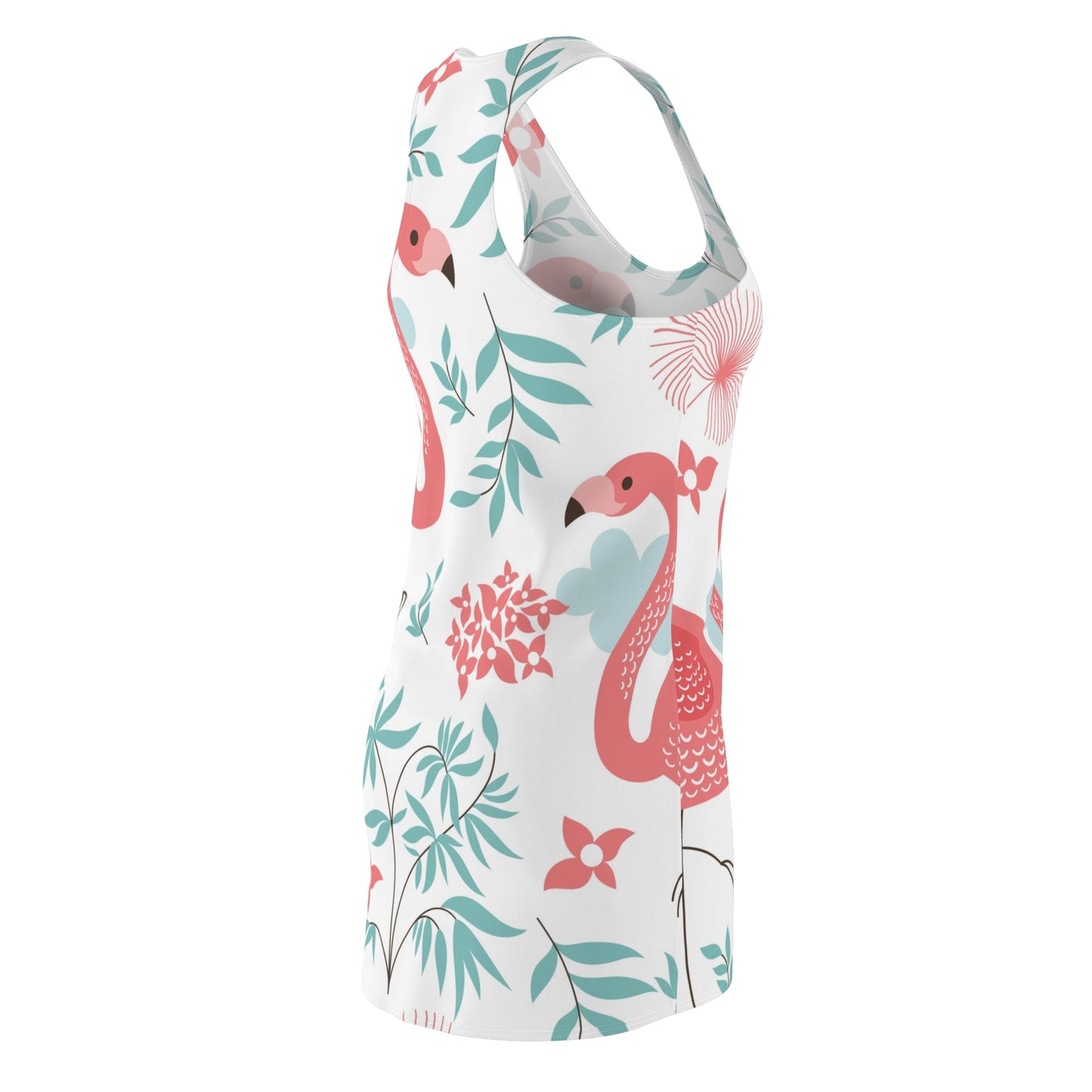 Flamingo Floral Racerback Dress, Summer Dress, Beachwear, Casual Outfit, Vacation Style, Tropical Vibes