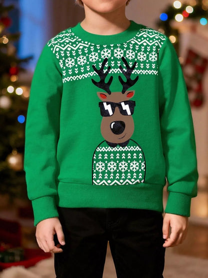 Children's Christmas Reindeer Graphic Crewneck Sweatshirt - Farnelli