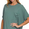 Zenana Oversized Ribbed Round Neck Short Sleeve Tee - ASH JADE