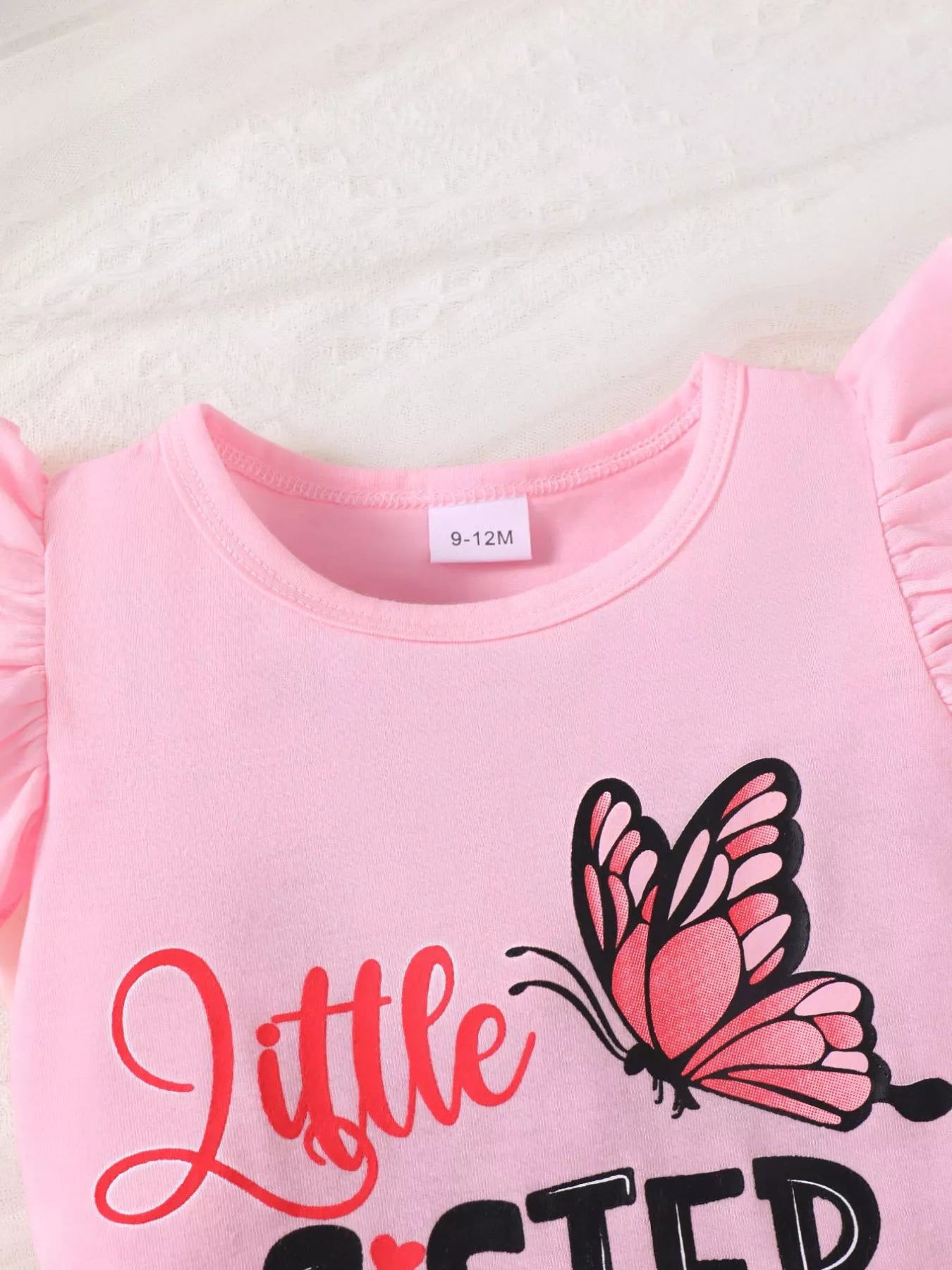Children's Little Sister Butterfly Print Ruffle Trim Set - Farnelli