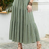 Boho Print Tiered Maxi Skirt - Matcha Green