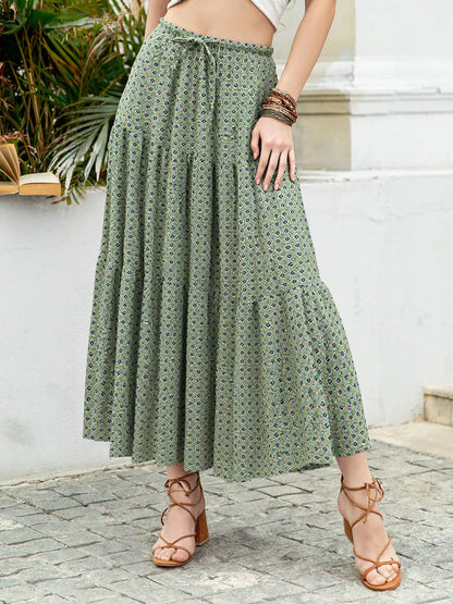 Boho Print Tiered Maxi Skirt - Farnelli