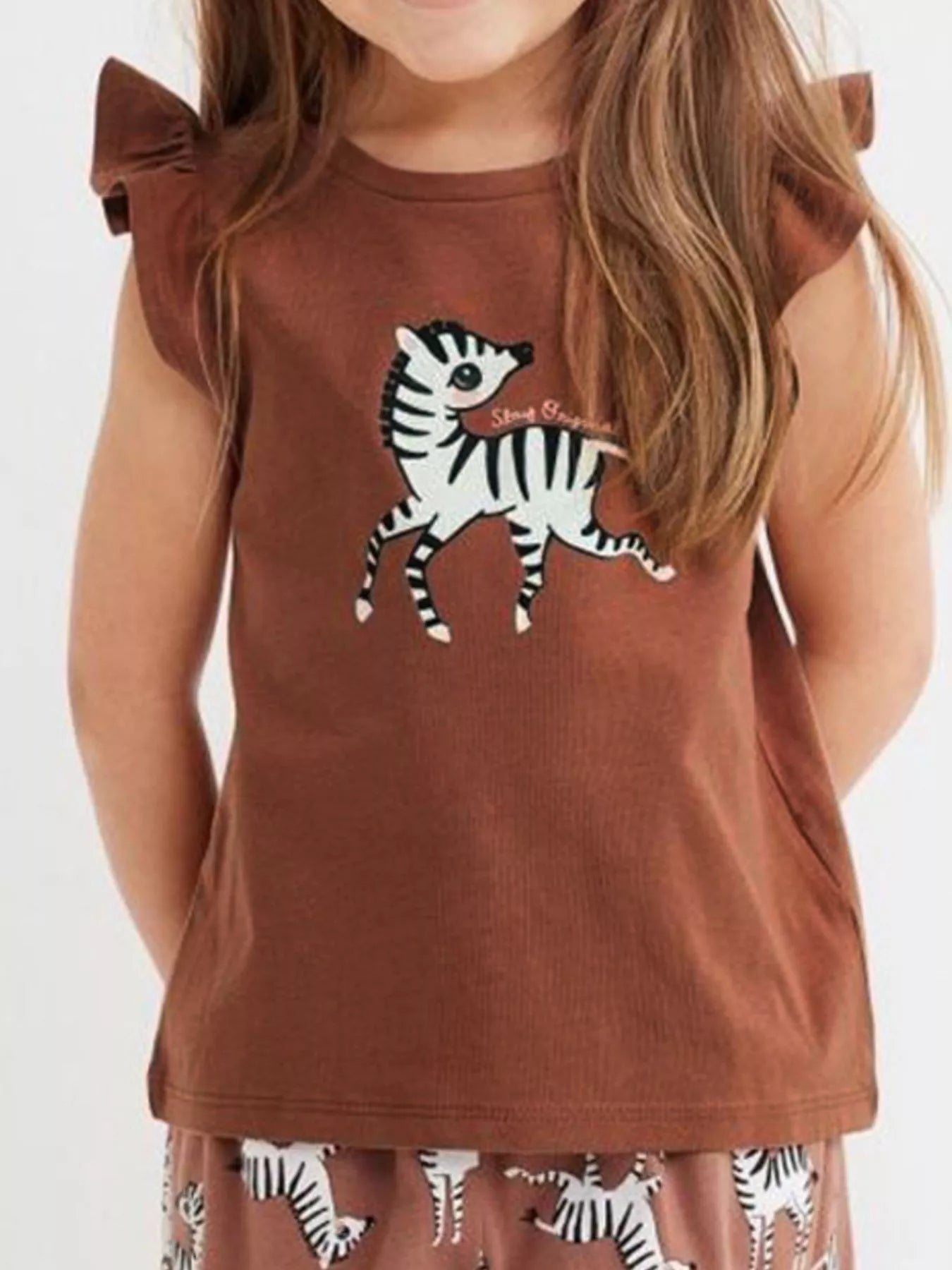 Children's Zebra Ruffle Cap Sleeve Top - Farnelli