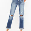 Kancan High Waist Distressed Hem Detail Cropped Straight Jeans - Medium