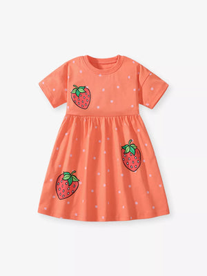Children's Strawberry Print Casual Dress - Farnelli