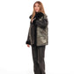 Audrey Genuine Lamb Leather Fox Fur Down Coat in Olive