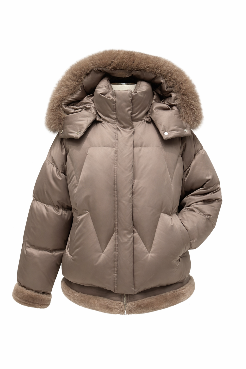 Alaska® Outerwear Company genuine polar fox down fill coat parka with hood, insulated winter outerwear for cold weather.
