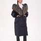 Rei Genuine Fur Trim Hooded Down Coat in Navy