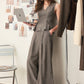 COCOA STRUCTURE BROWN V-NECK PEPLUM TOP