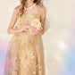 Flying Tomato Sandy Bloom floral woven lace midi dress displayed on a hanger, featuring a delicate lace pattern and flowing silhouette.