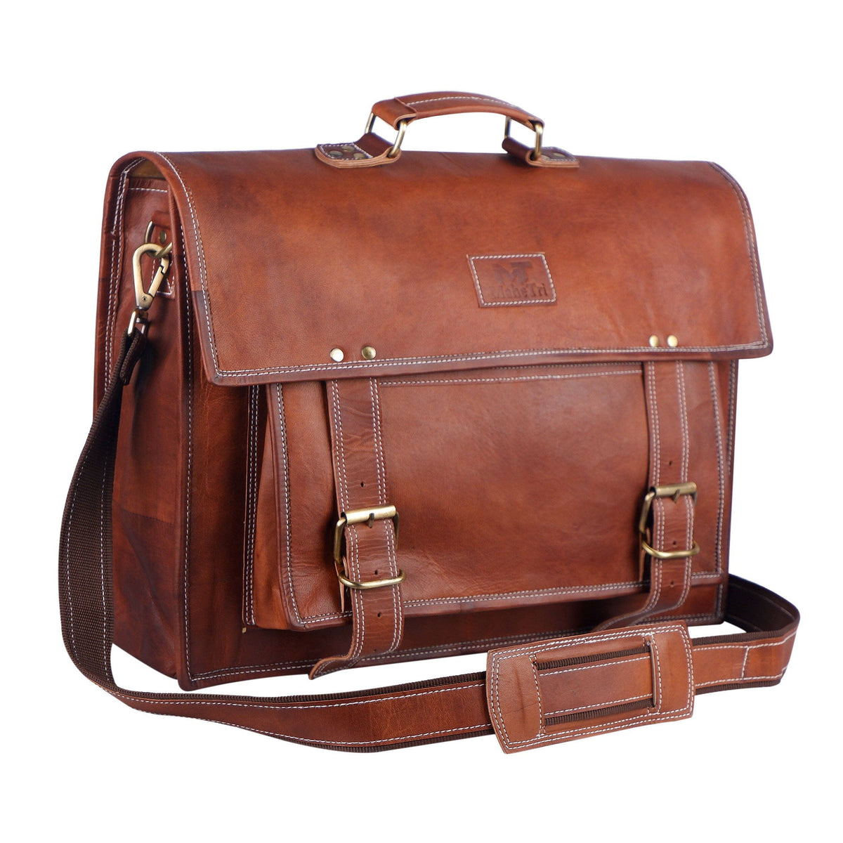 Classy Leather Bags MaheTri Big Pocket messenger bag with large front pocket and adjustable strap, made from durable leather.