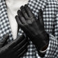 Francesca (black) - Italian lambskin leather gloves with brown rabbit fur lining