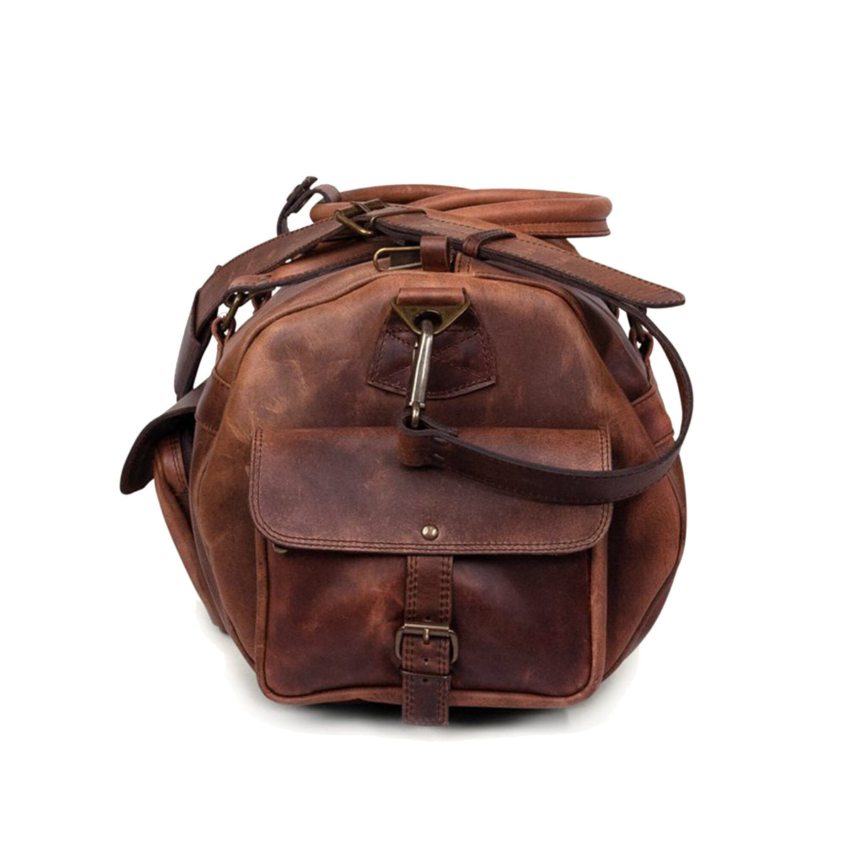 Tony Rosato duffel bag by Classy Leather Bags, showcasing its leather design and spacious travel compartments