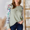 Hailey & Co Full Size Printed Round Neck Blouse - SAGE