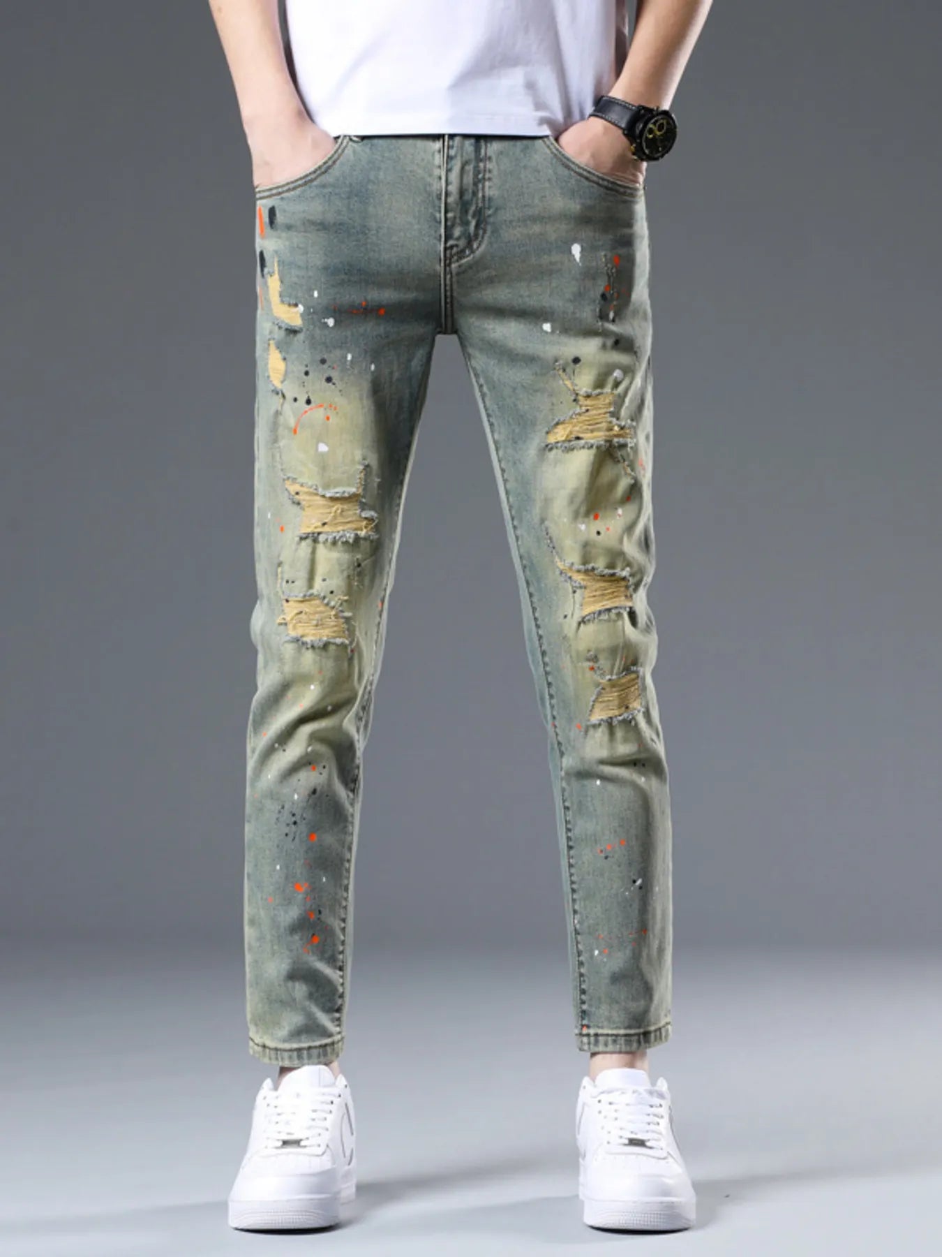 Men's Distressed Slim Fit Jeans - Farnelli