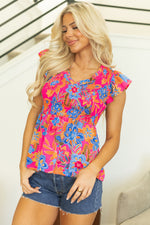 Zaniyah Floral Smocked Ruffle Trim Flutter Sleeve Blouse - Farnelli