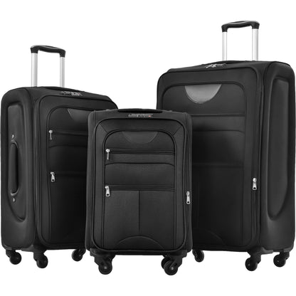 HouseOfZazla expandable softside luggage 3-piece set with spinner wheels in multiple colors