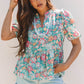 Amaris Notched Neck Puff Short Sleeve Floral Blouse - Farnelli